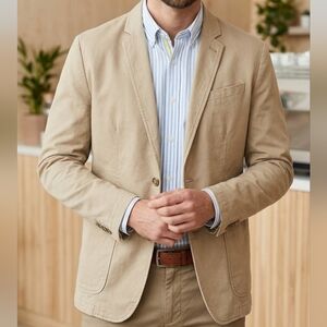 Black Brown 1826 Tan Beige Cotton Linen Blend Casual Men's Blazer Size L